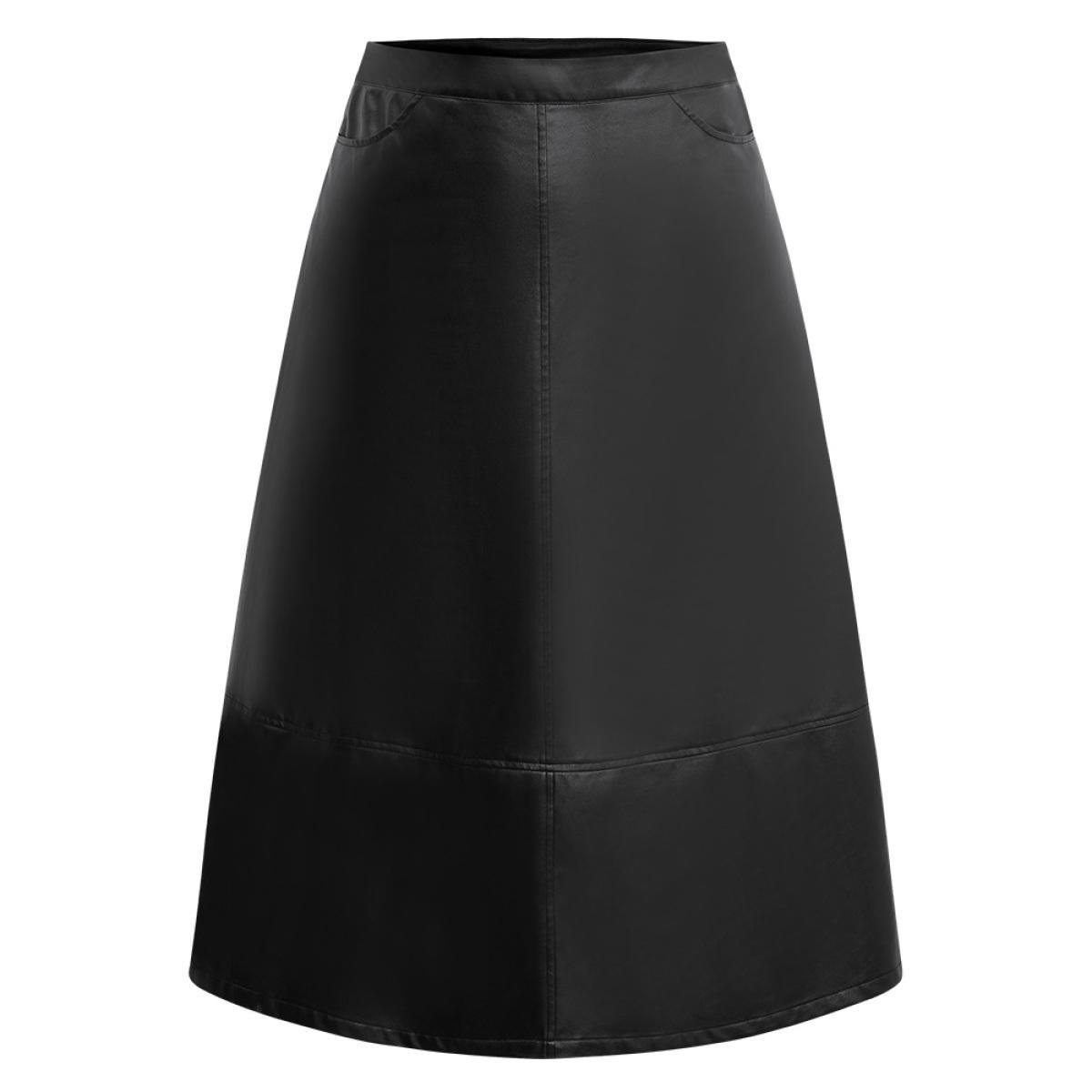 Plus Size PU Leather Pocket Elastic Waist Cropped Skirt Women Black Office Plain No stretch Pocket Work Skirts BloomChic 22-24/3X Product Image