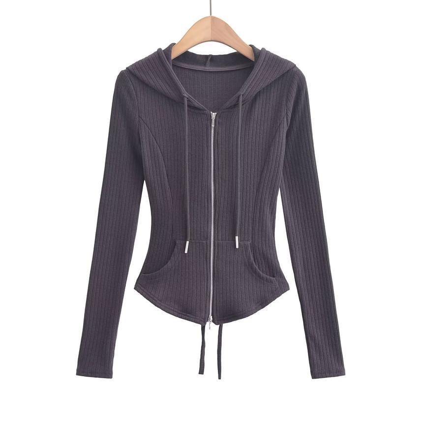 Drawstring Waist Plain Flared Pants / Hooded Zip Jacket Product Image