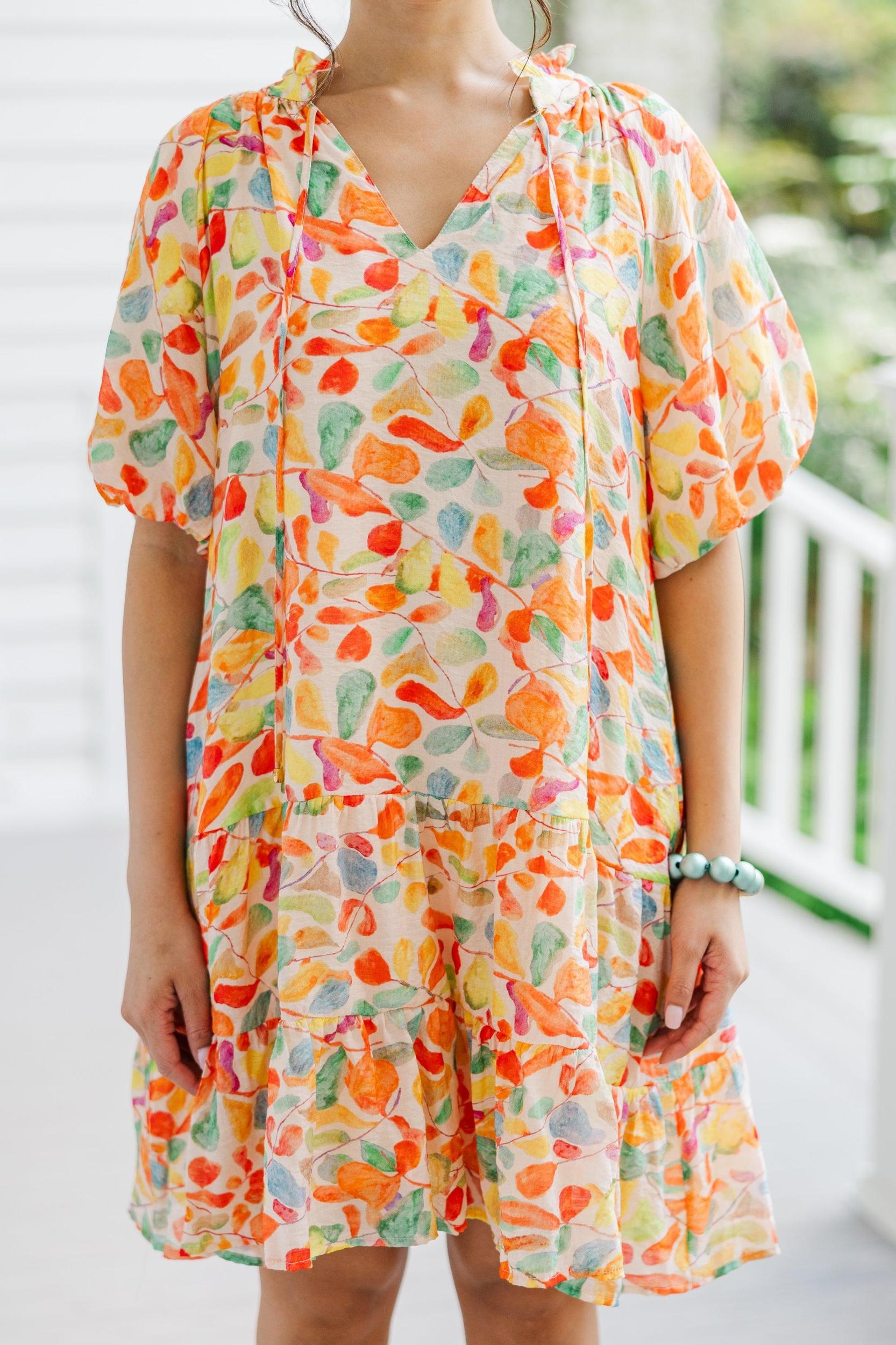 Know All About You Orange Abstract Dress Female Product Image