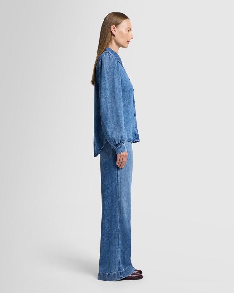 Denim Lustre Puff Sleeve Shirt Product Image