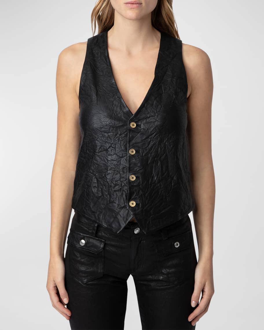 Emilie Crinkled Lambskin Leather Vest  Product Image