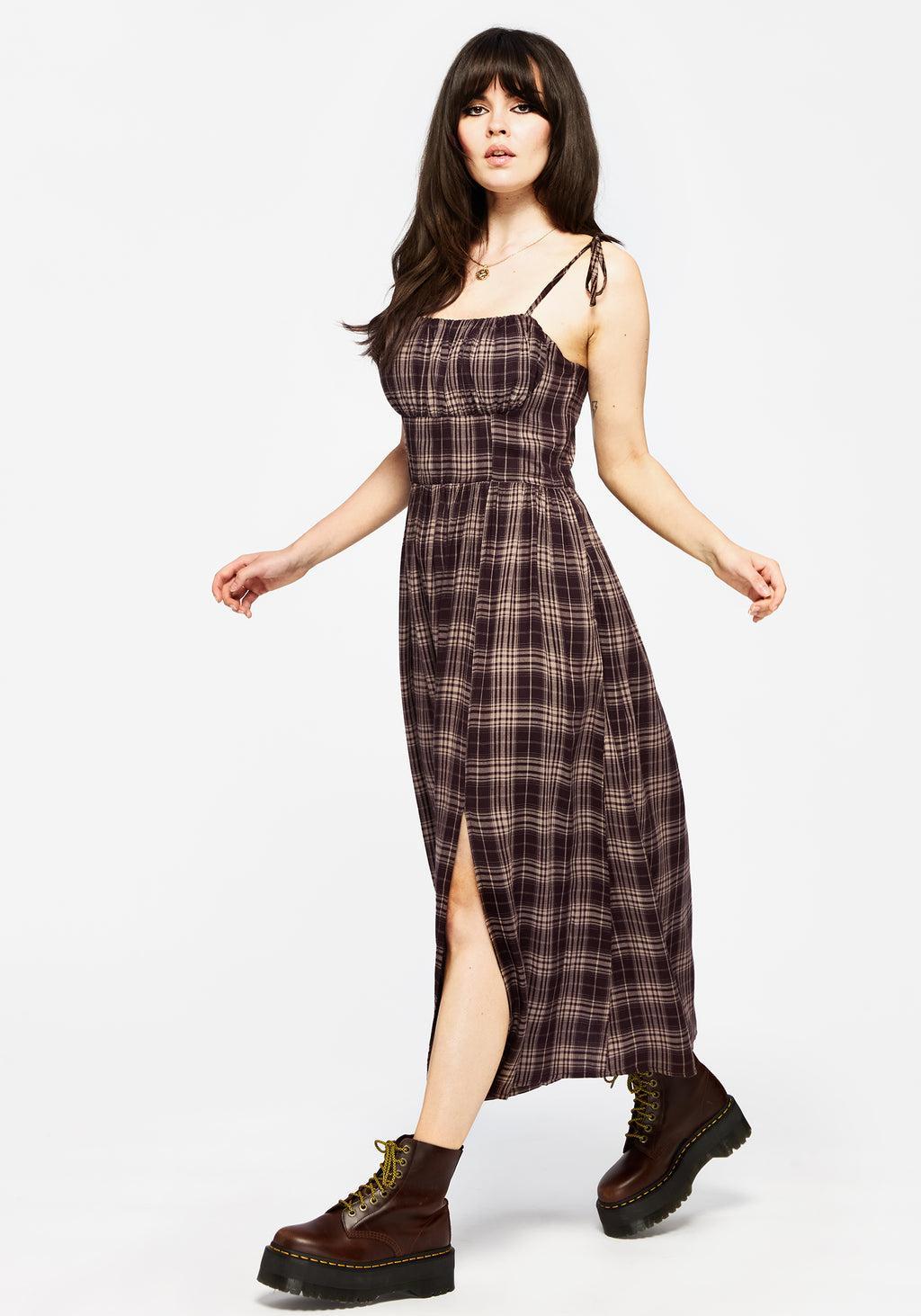 Adra Check Cami Tie Strap Midi Dress Product Image