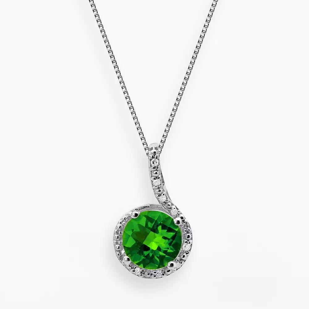 Gemminded Sterling Silver Lab-Created Emerald and Diamond Accent Pendant, Women's, Size: 18", Green Product Image