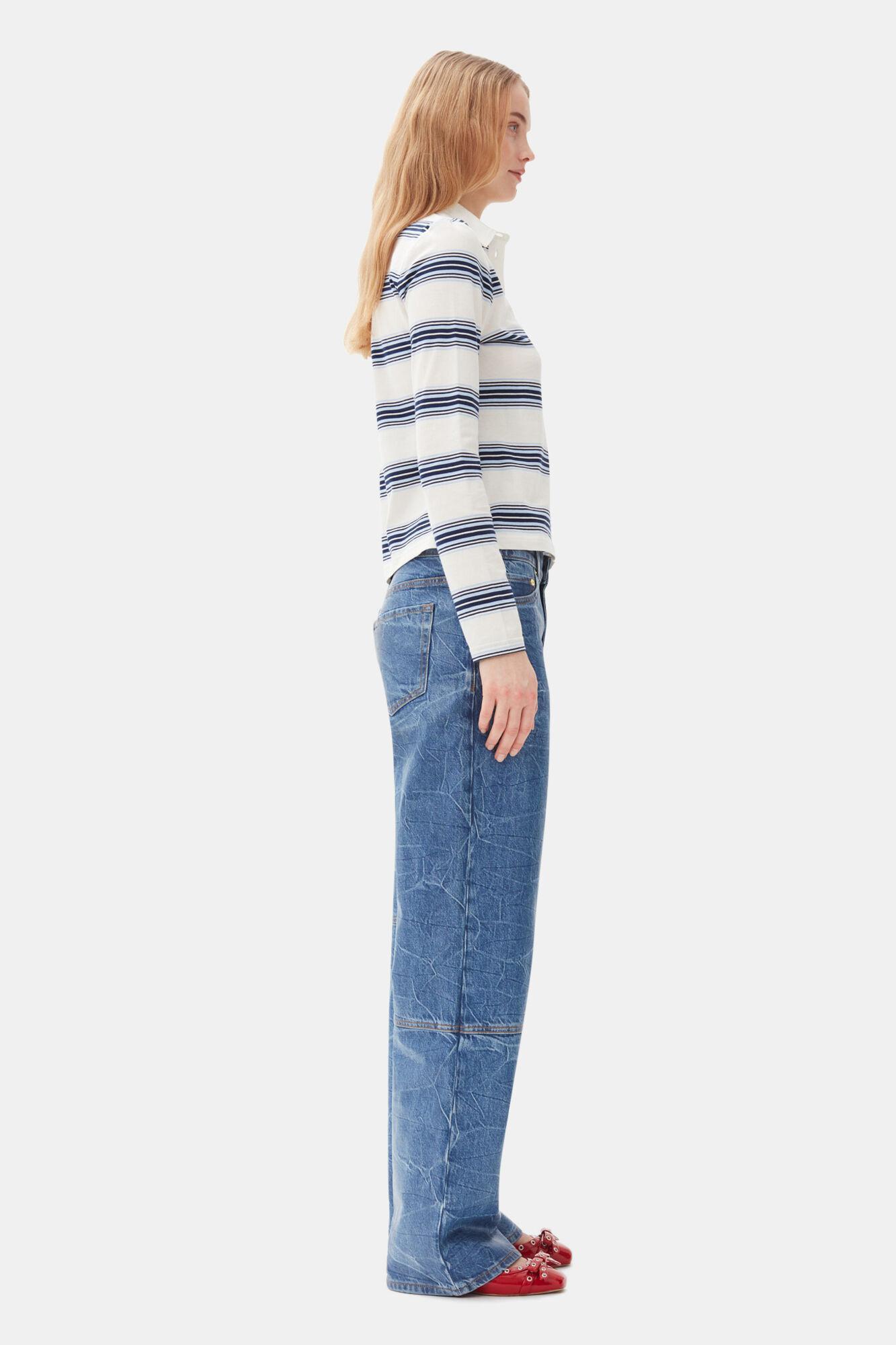 Blue Striped Long Sleeve Polo Shirt Product Image