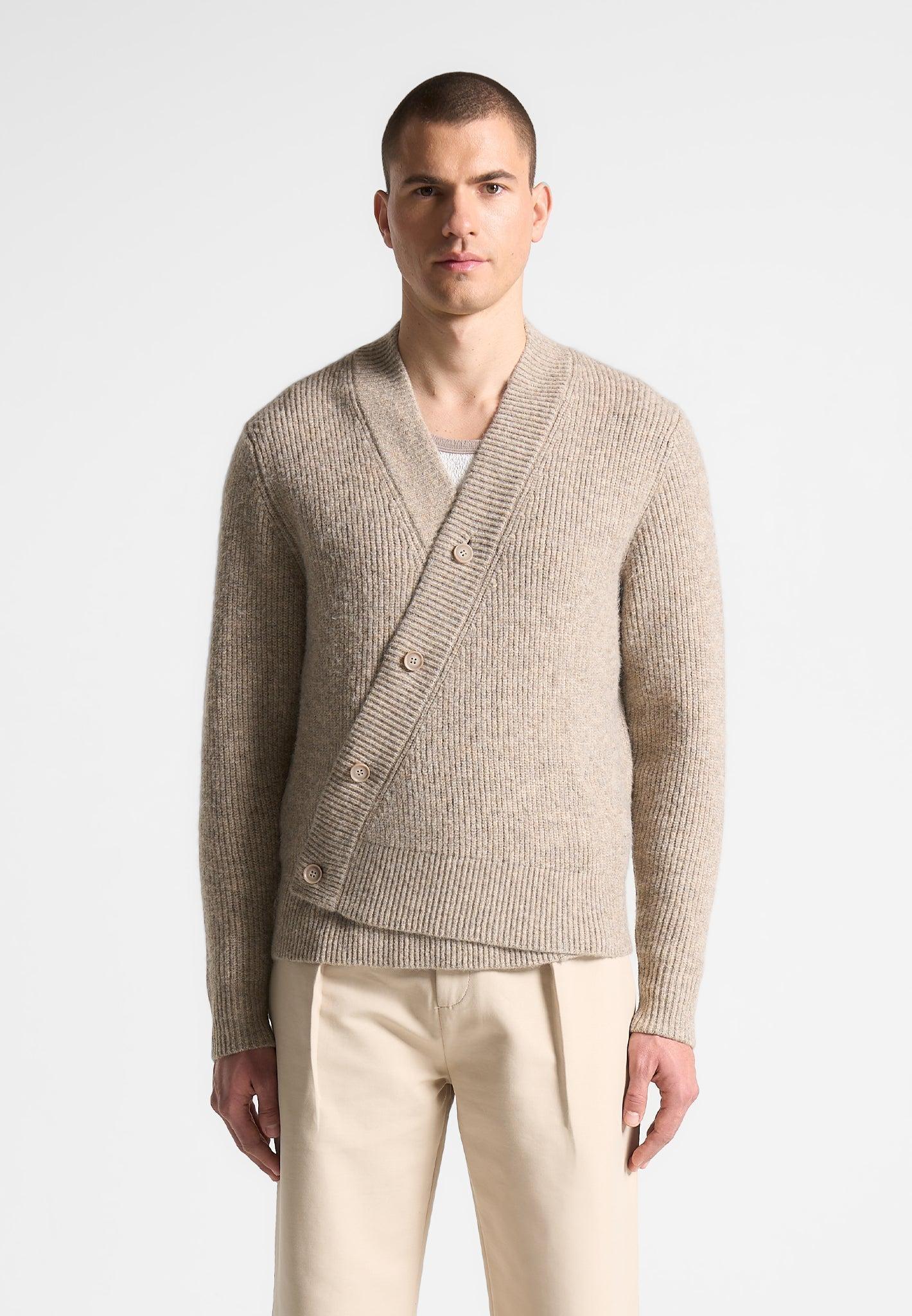 Double Breasted Brushed Knit Cardigan - Taupe Male Product Image