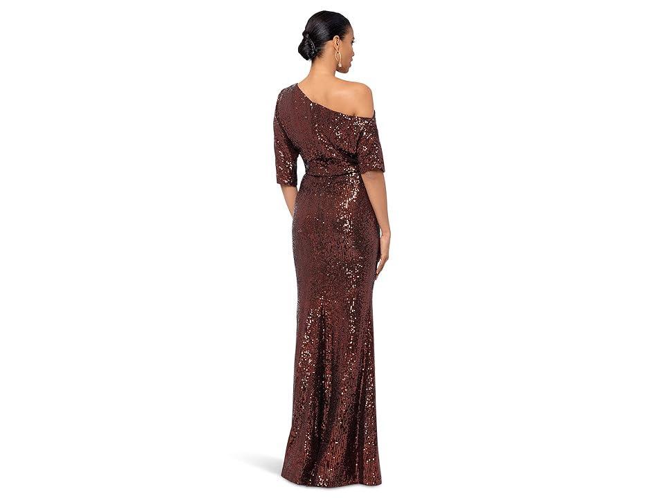 Betsy & Adam Long 3/4 Sleeve Off-the-Shoulder Sequin Dress Women's Dress Product Image