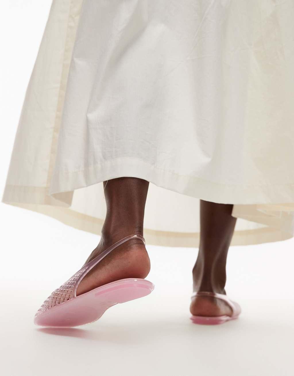 Topshop Harper jelly slingback ballet flats in pink Product Image