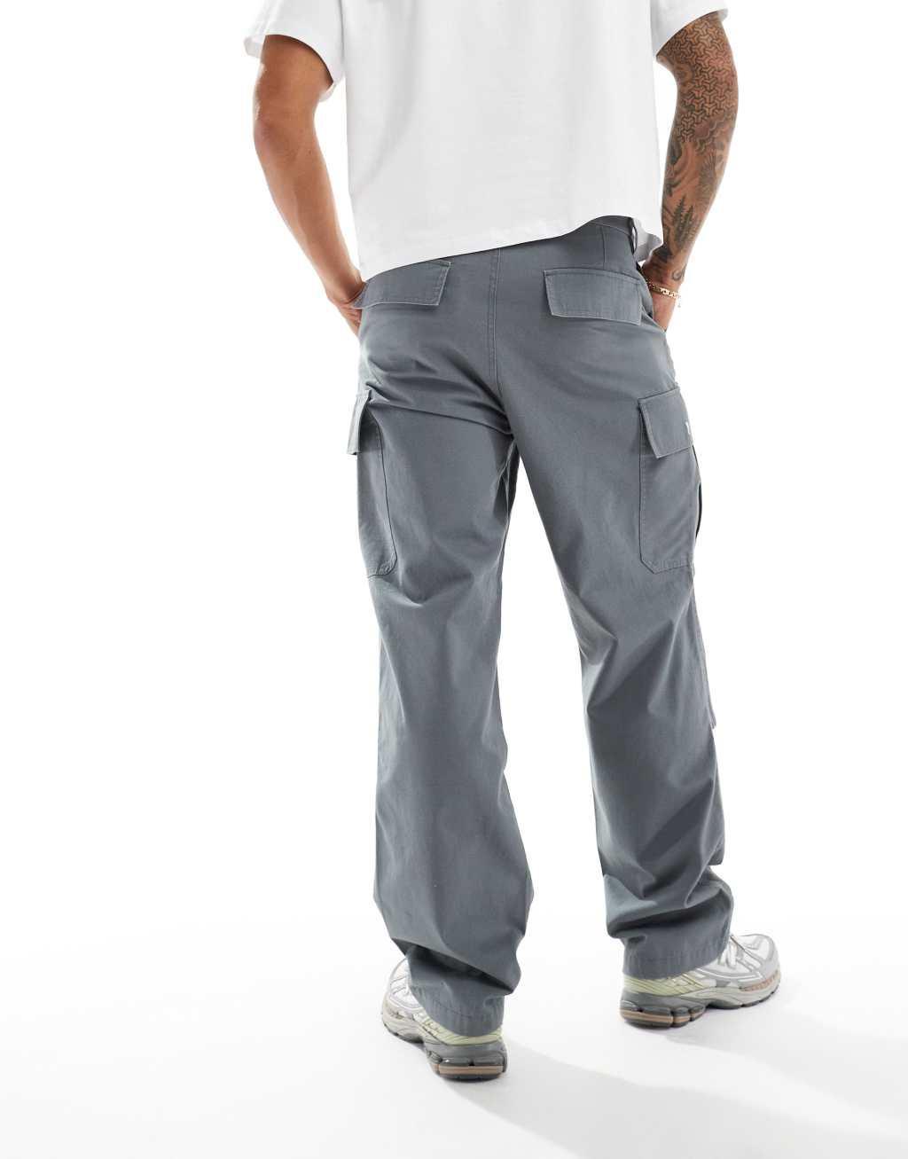 ASOS DESIGN baggy cargo pants in dark gray Product Image