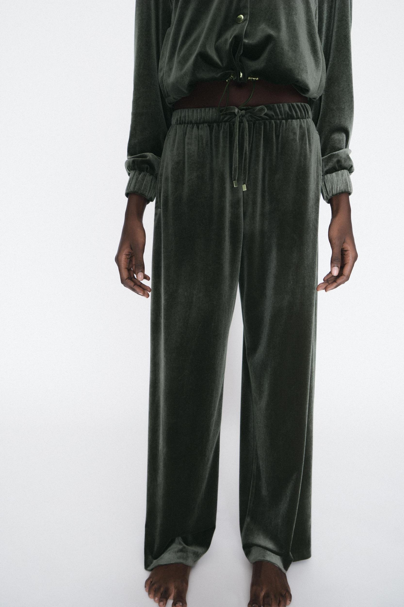 VELVET WIDE LEG PANTS Product Image