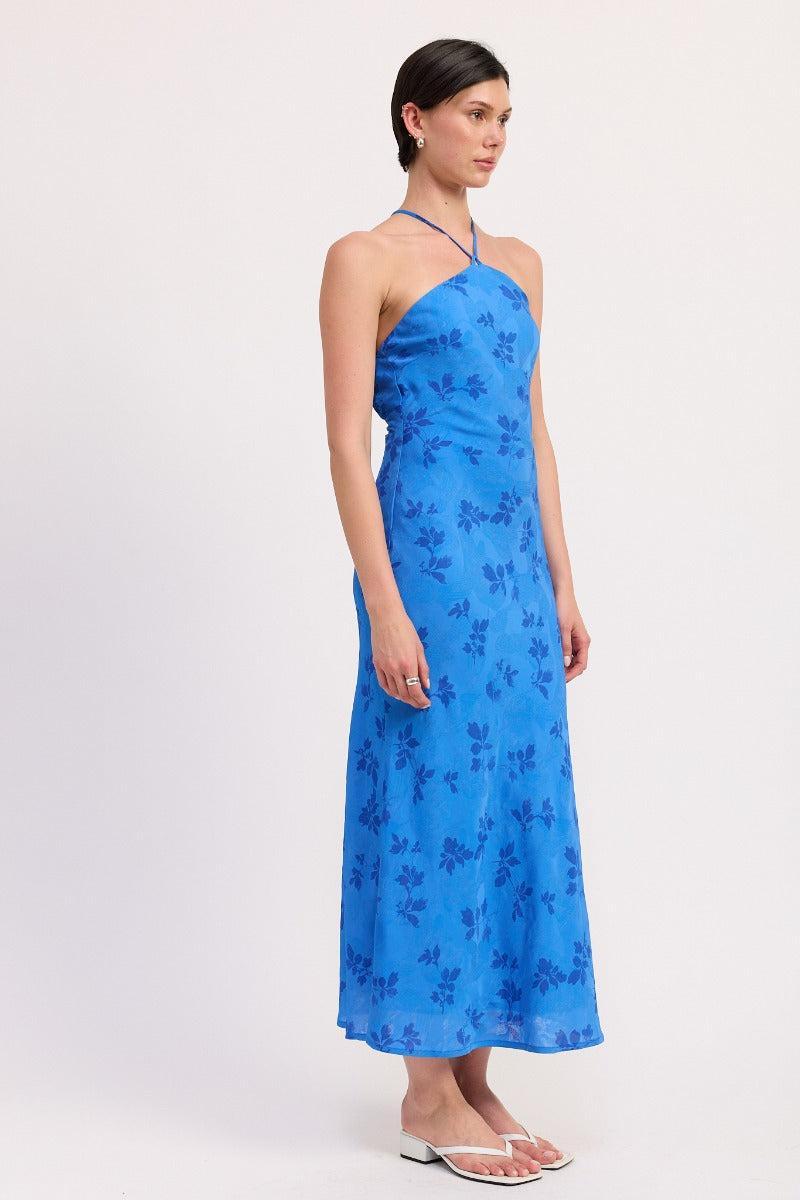 Solana Floral Halter Maxi Dress Blue Product Image