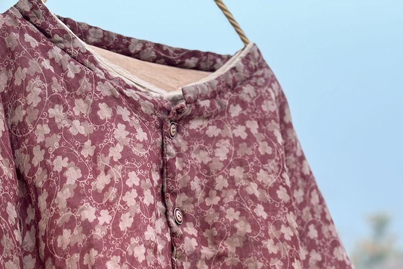 Crew Neck Floral Print Padded Blouse Product Image