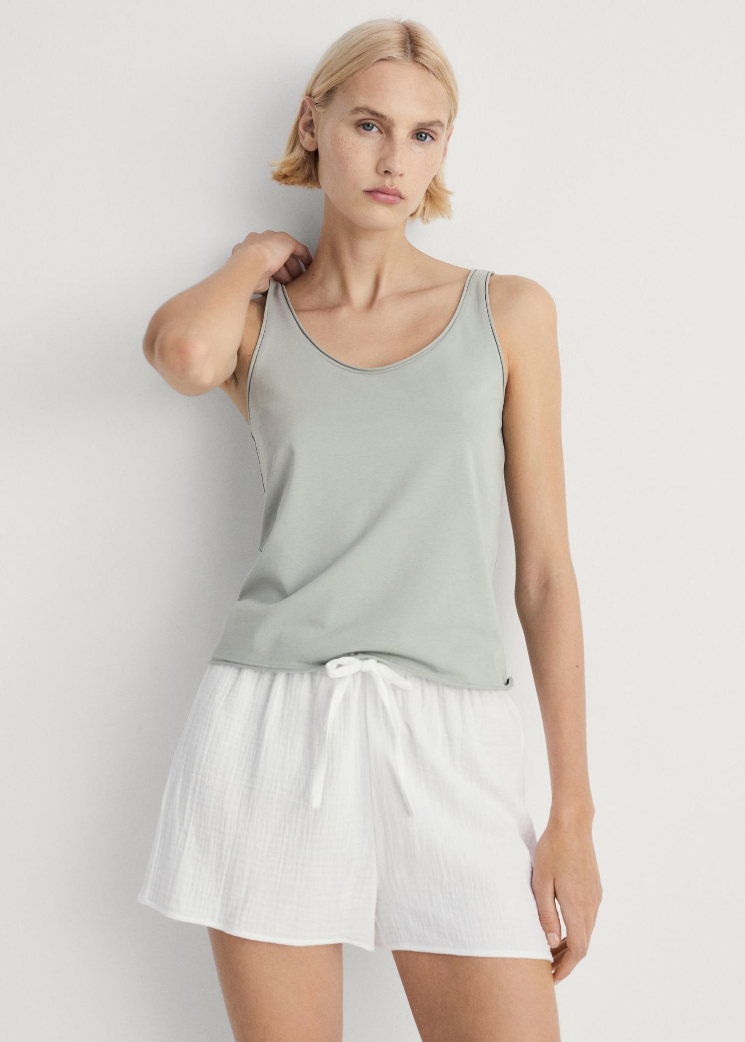 Cotton round-neck top - Women | MANGO USA Product Image