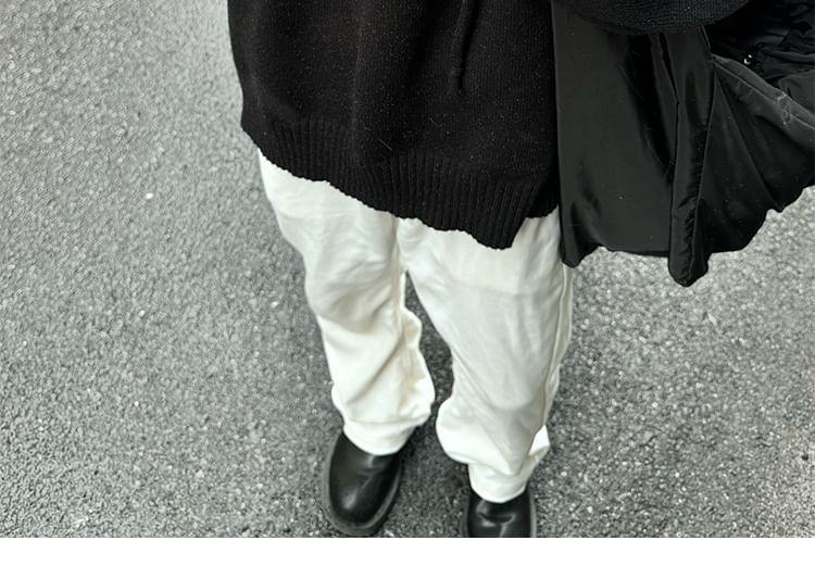 Half Buttoned Plain Knit Hoodie Product Image