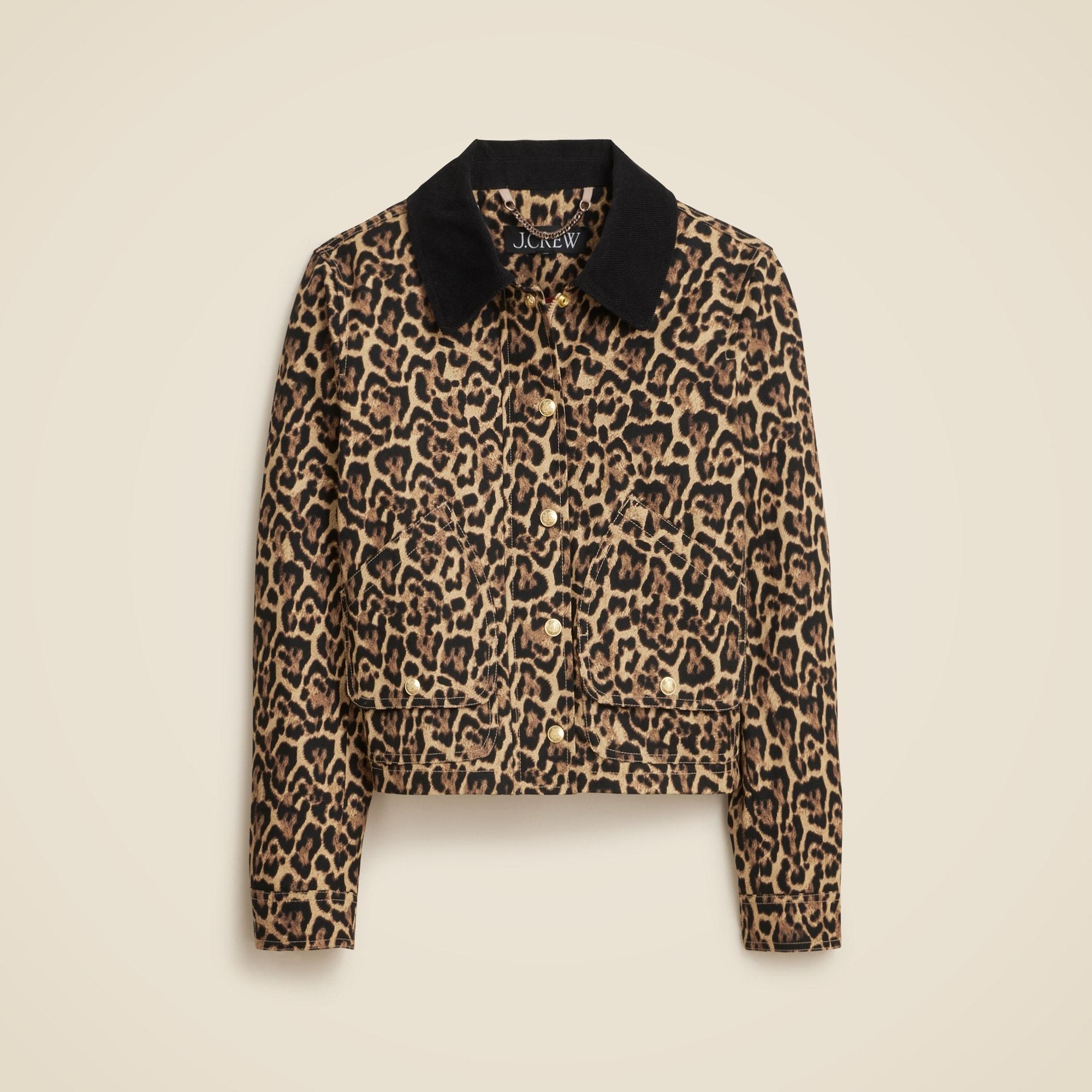 Short Barn Jacket™ in leopard cotton canvas Product Image
