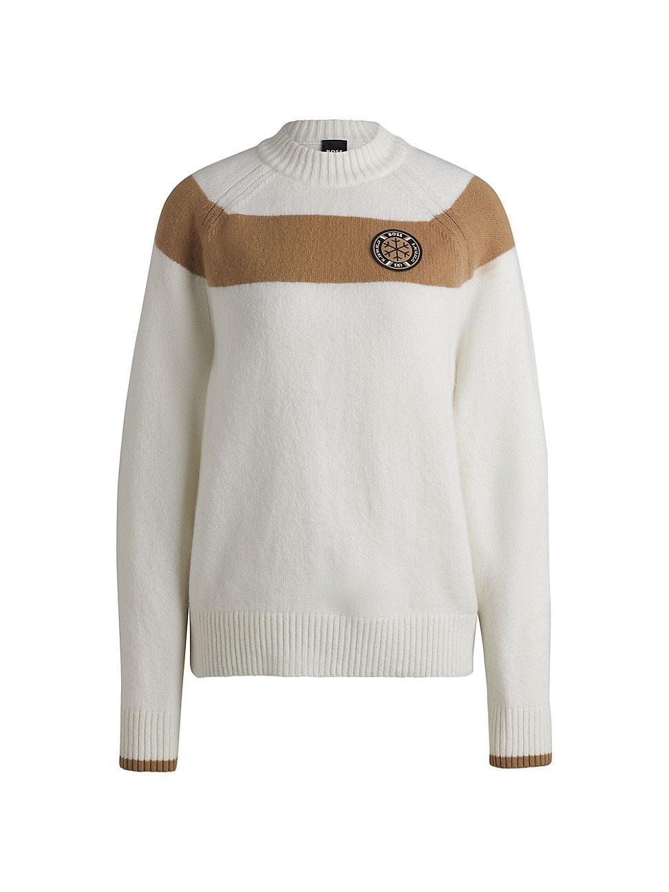 Womens Ski Virgin-Wool Sweater with Camel Stripes Product Image
