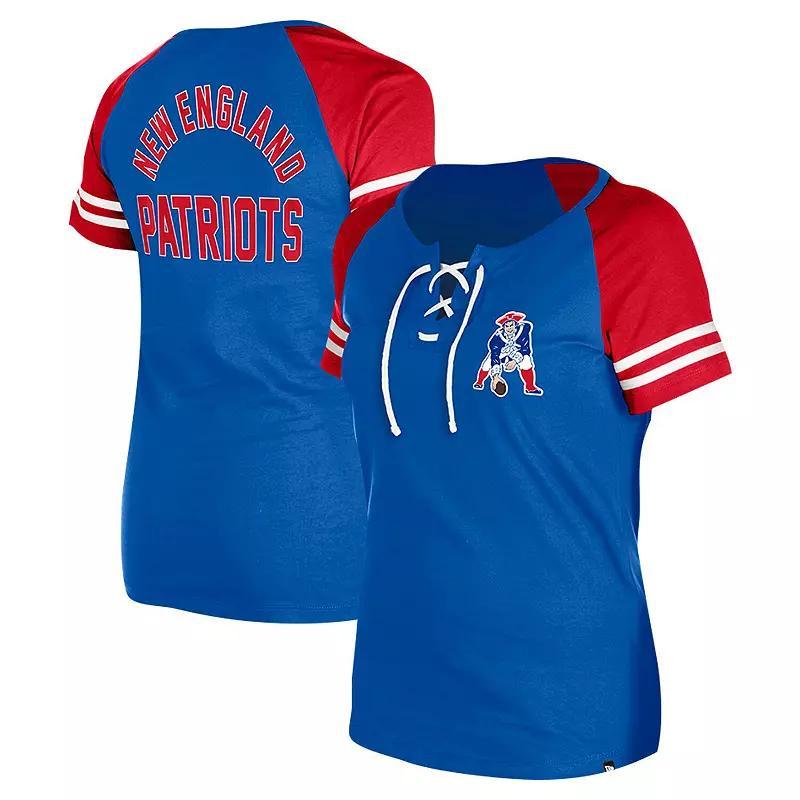 Women's New Era Royal New England Patriots Throwback Lace-Up Raglan T-Shirt, Size: XL, Blue Product Image