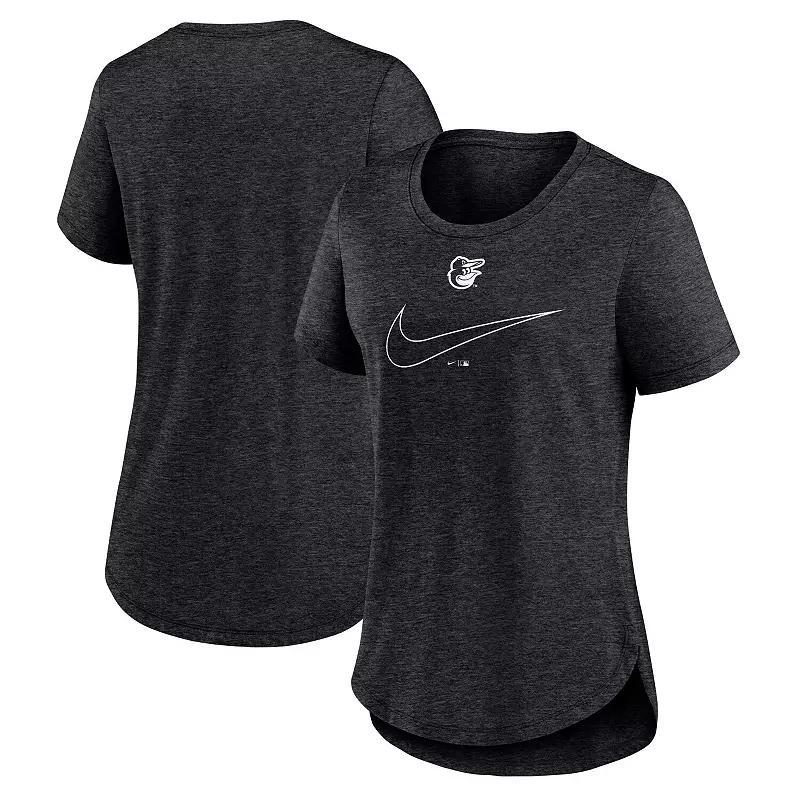 Women's Nike Black Texas Rangers Big Swoosh Tri-Blend Scoop Neck T-Shirt, Size: Small Product Image