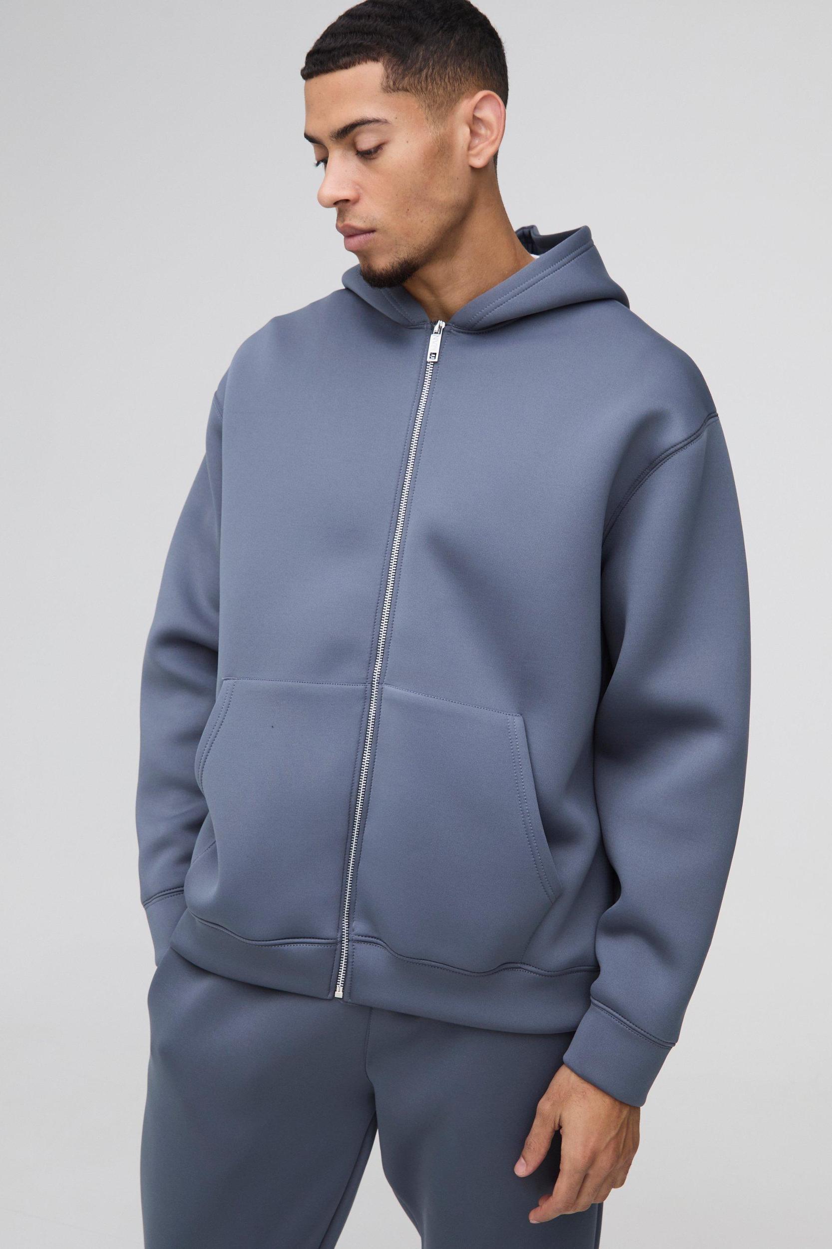 Oversized Zip Through Bonded Scuba Hoodie | boohooMAN USA Product Image