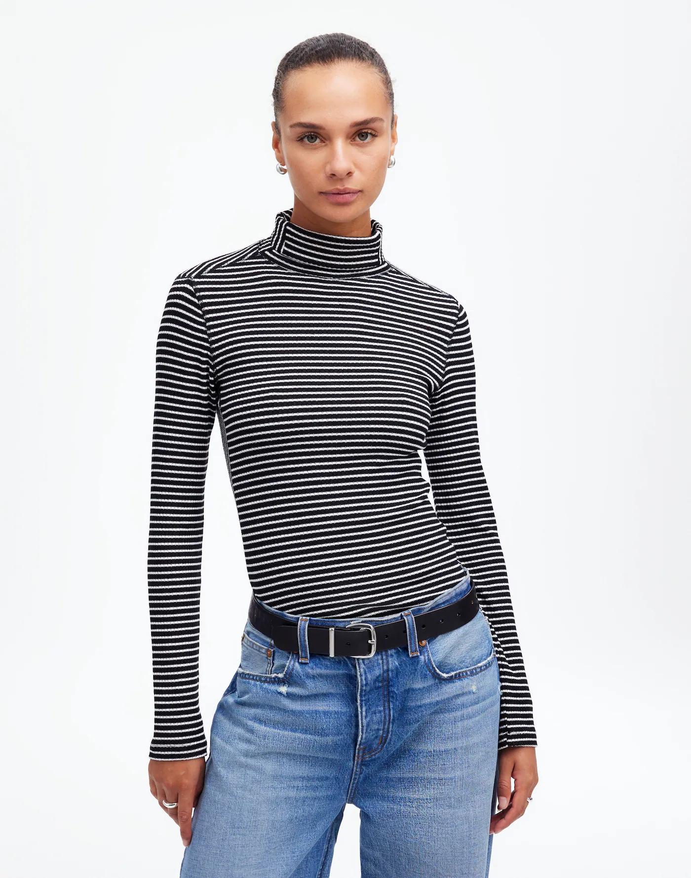 Ribbed Turtleneck Long-Sleeve Tee Product Image