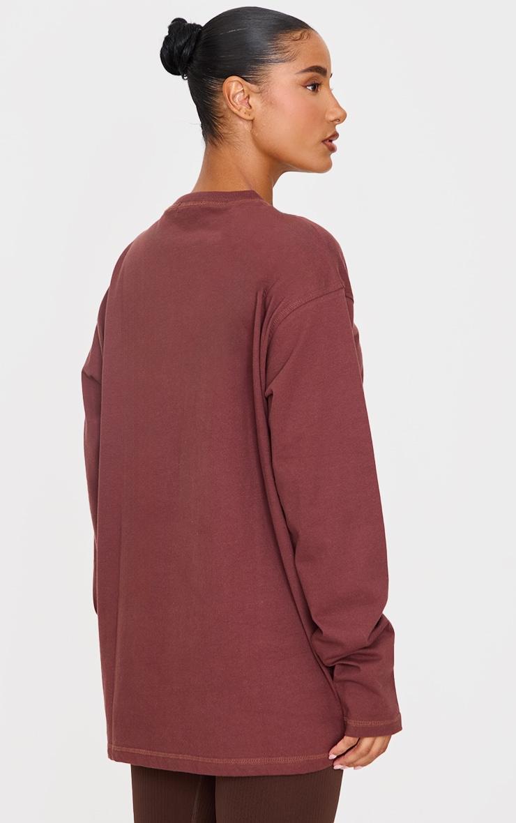 Dark Burgundy Print Oversized Long Sleeve T-Shirt Product Image