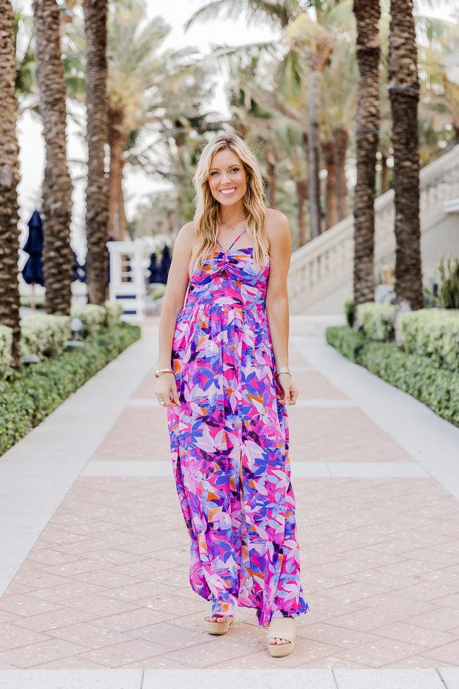 Soak In The Sun Purple Tropical Print Maxi Dress FINAL SALE Product Image