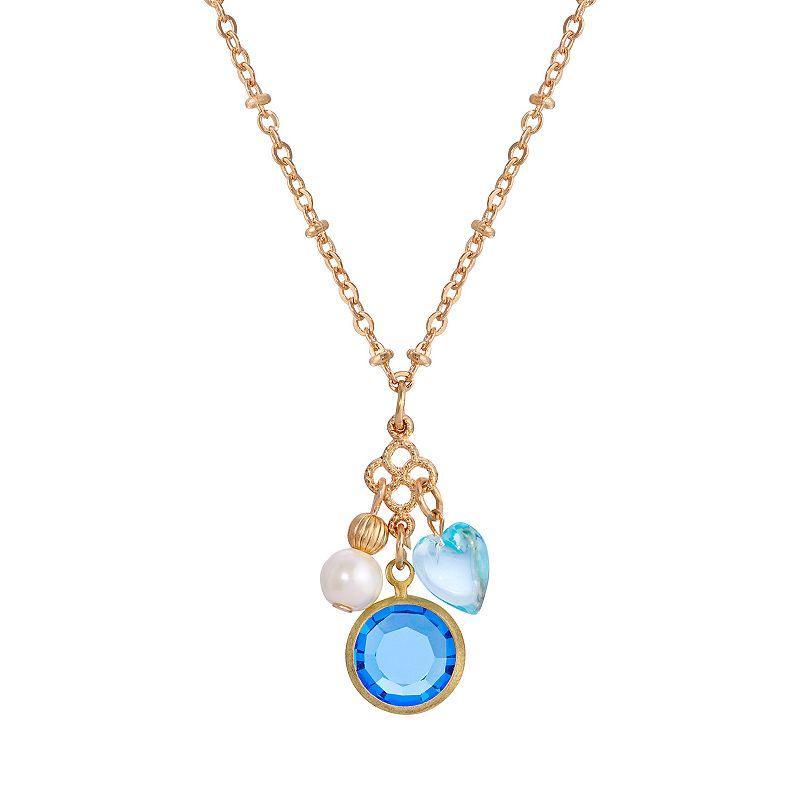 1928 Channel Heart Charm Pendant Necklace, Womens, Blue Product Image