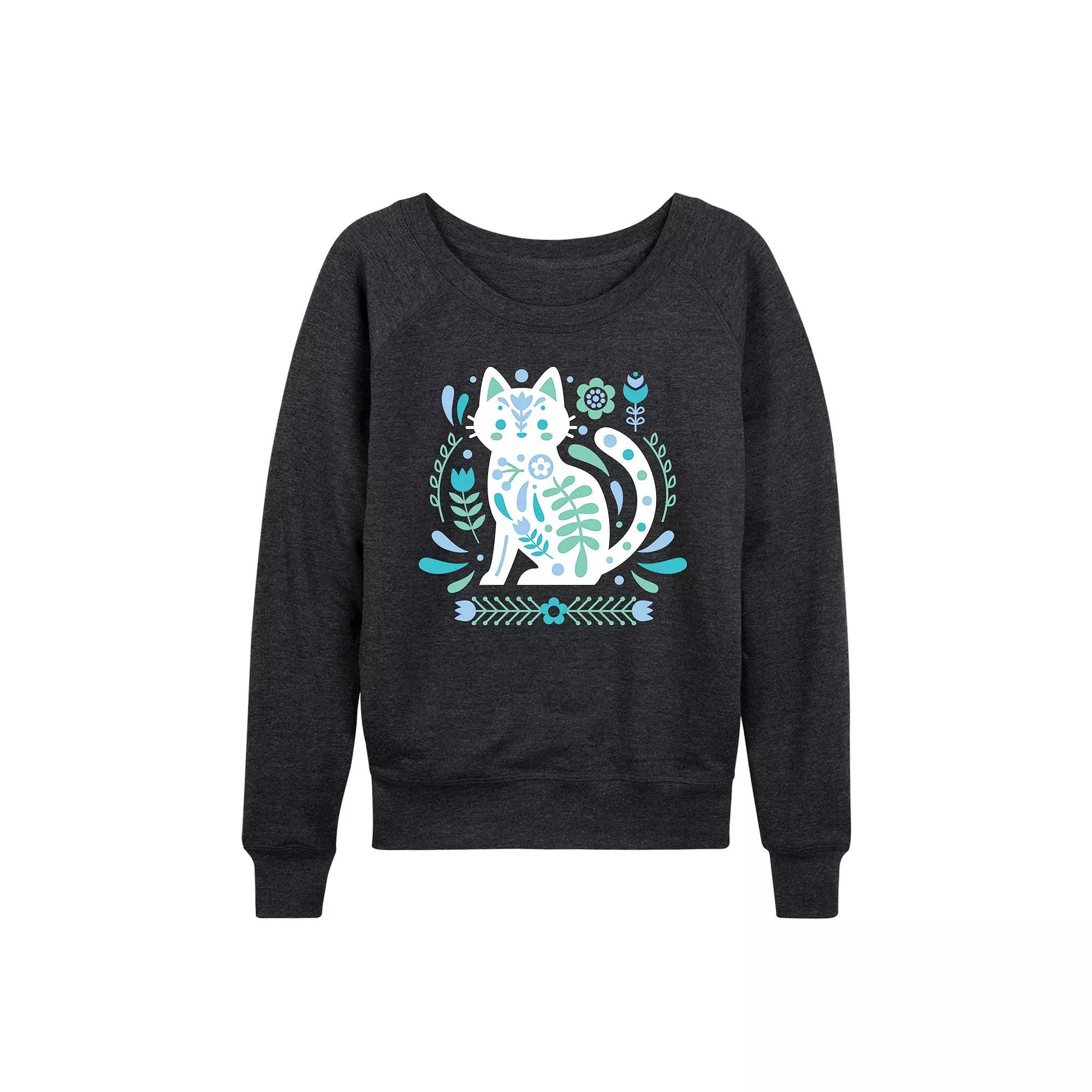 Women's Scandinavian Cat French Terry Long Sleeve Tee, Girl's, Size: Small, Heather Grey Product Image