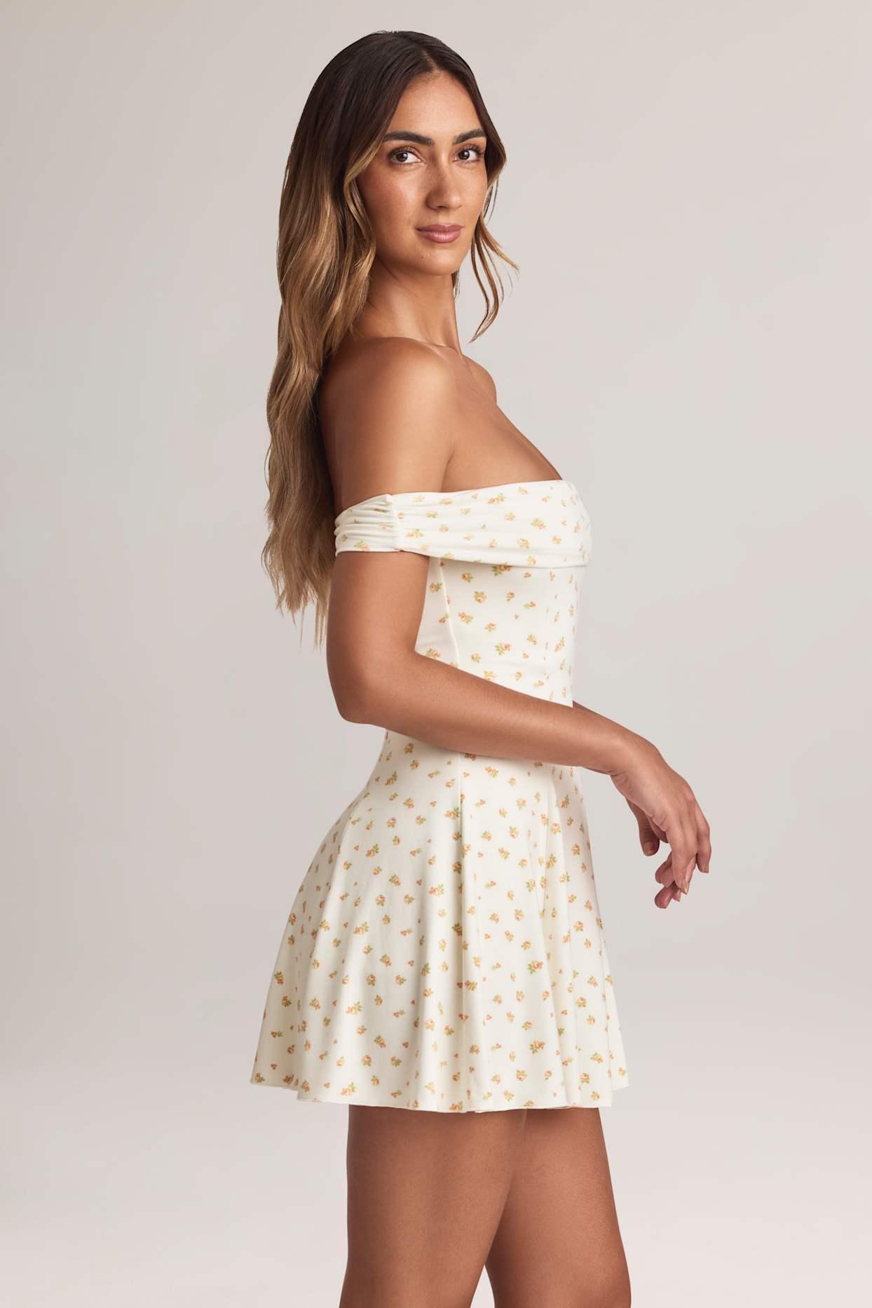 Modal Off-Shoulder A-Line Mini Dress in Floral Print Product Image