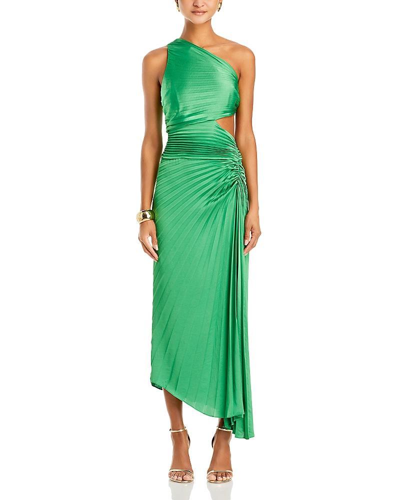 Womens Dahlia Pleated Satin One-Shoulder Midi-Dress Product Image