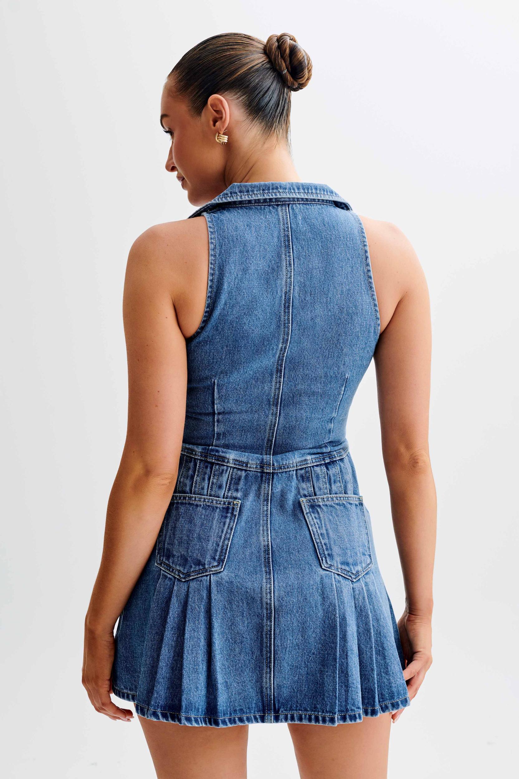 Porter Collared Denim Mini Dress - 70'S Blue Product Image