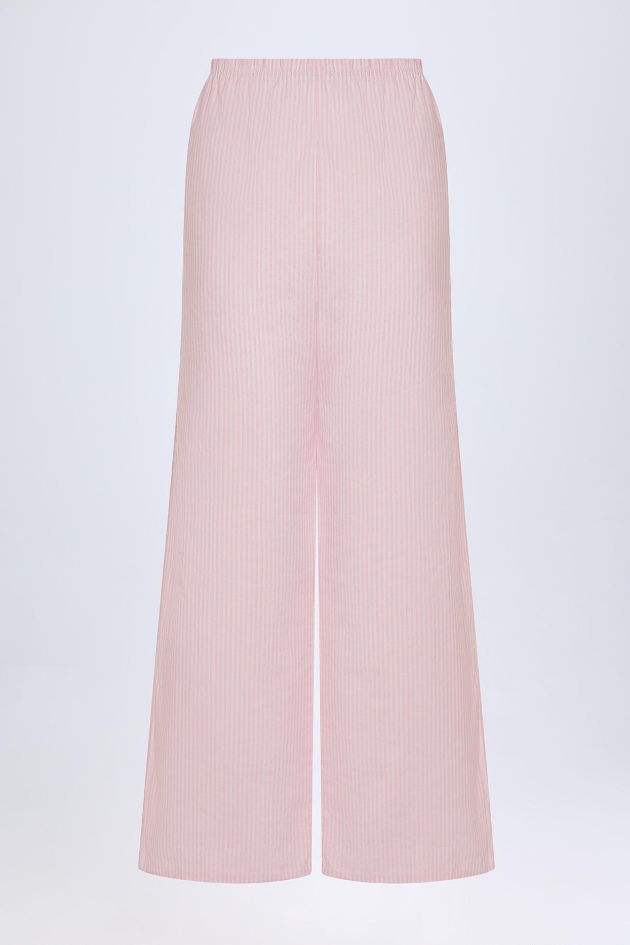 Wide-Leg Cotton-Poplin Trousers in Pink & White Stripe Product Image