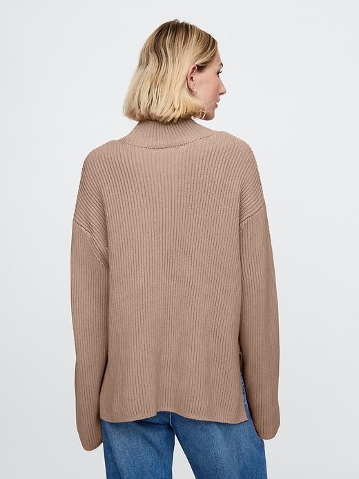 100% Cotton Oversized Split-Hem Mockneck Sweater Product Image