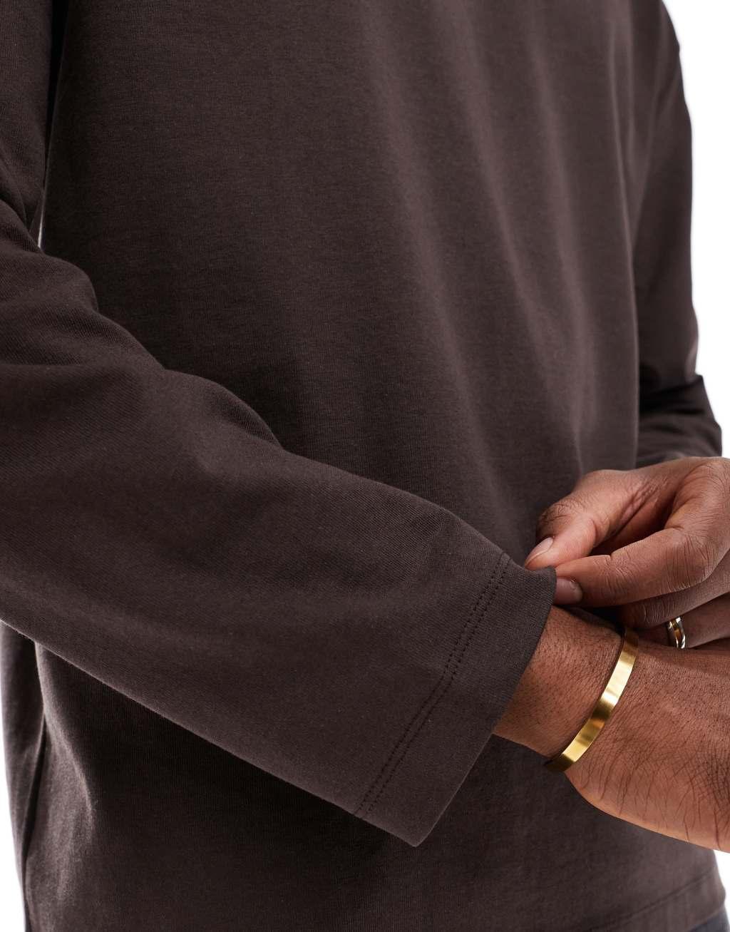 ASOS DESIGN essential heavyweight relaxed long sleeve t-shirt in brown Product Image