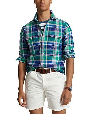 Polo Ralph Lauren Classic Fit Plaid Oxford Long Sleeve Workshirt Navy Multi) Men's Short Sleeve Knit Product Image