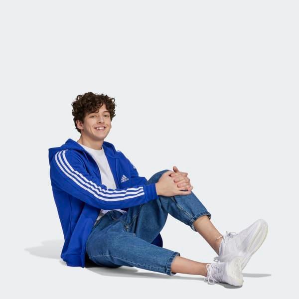 adidas Essentials Fleece 3-Stripes Full-Zip Hoodie Semi Lucid Blue L Mens Product Image