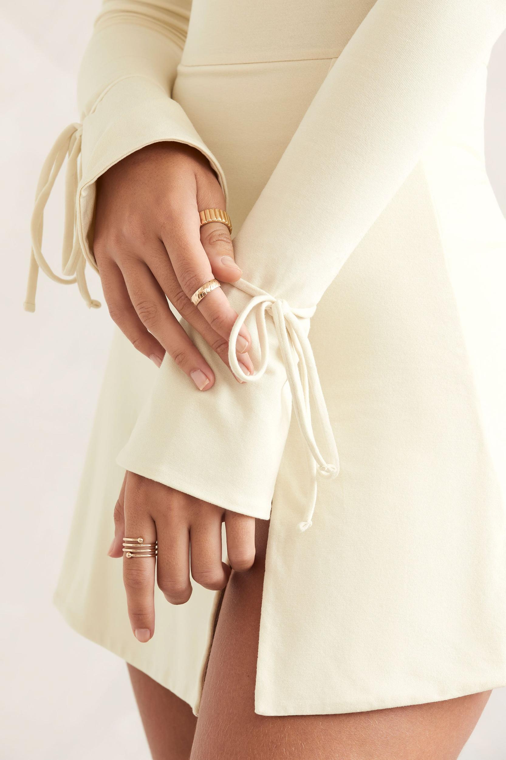 Square Neck Long Sleeve Mini Dress in Ivory Product Image