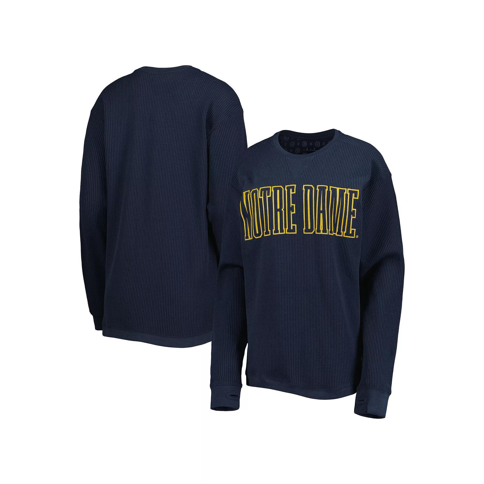 Women's Pressbox Navy Notre Dame Fighting Irish Surf Plus Size Southlawn Waffle-Knit Thermal Tri-Blend Long Sleeve T-Shirt, Size: Medium, Blue Product Image