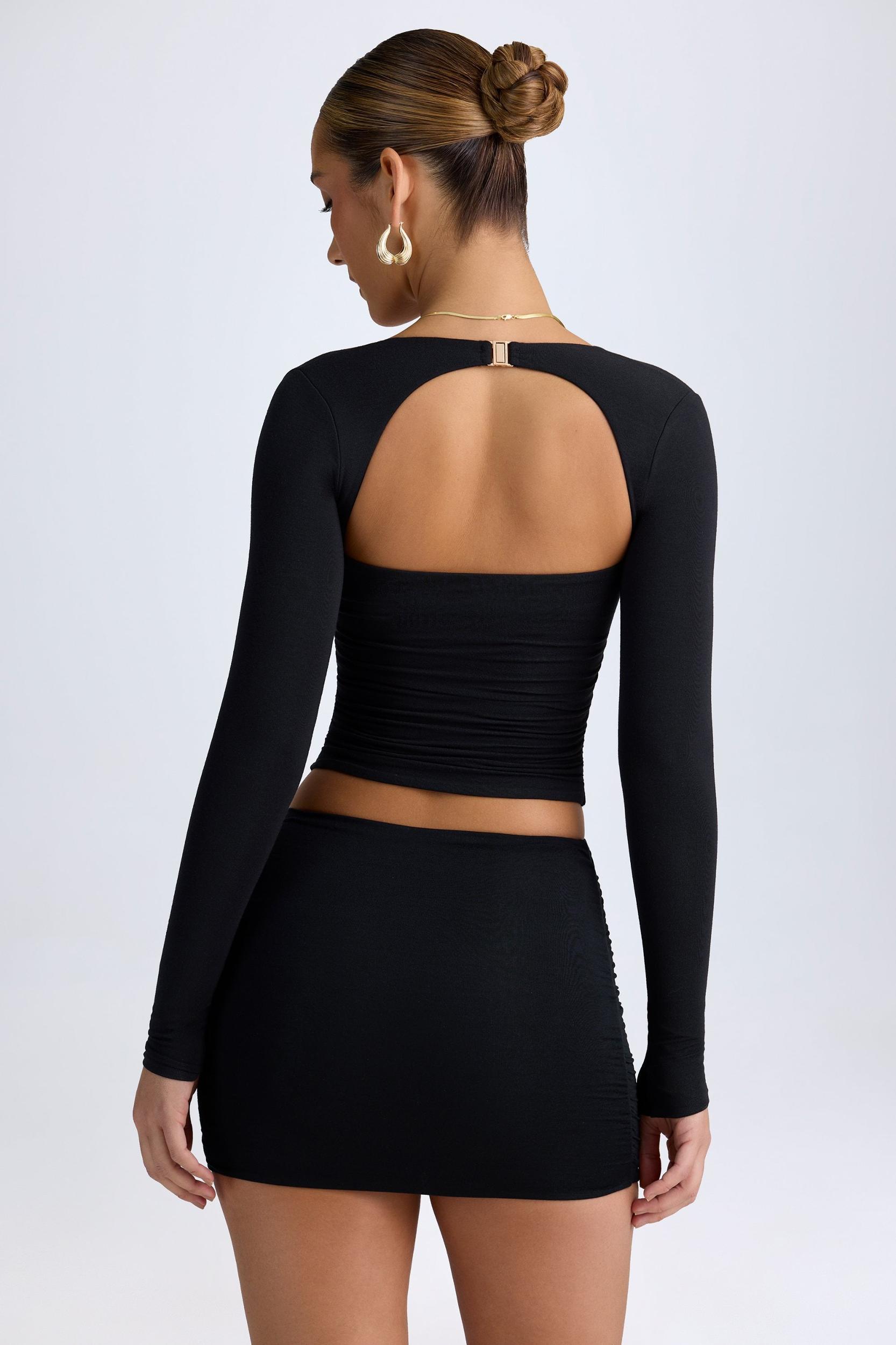 Modal Halterneck Ruched Top in Black Product Image