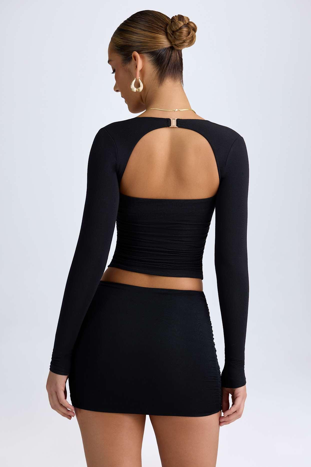Modal Halterneck Ruched Top in Black Product Image