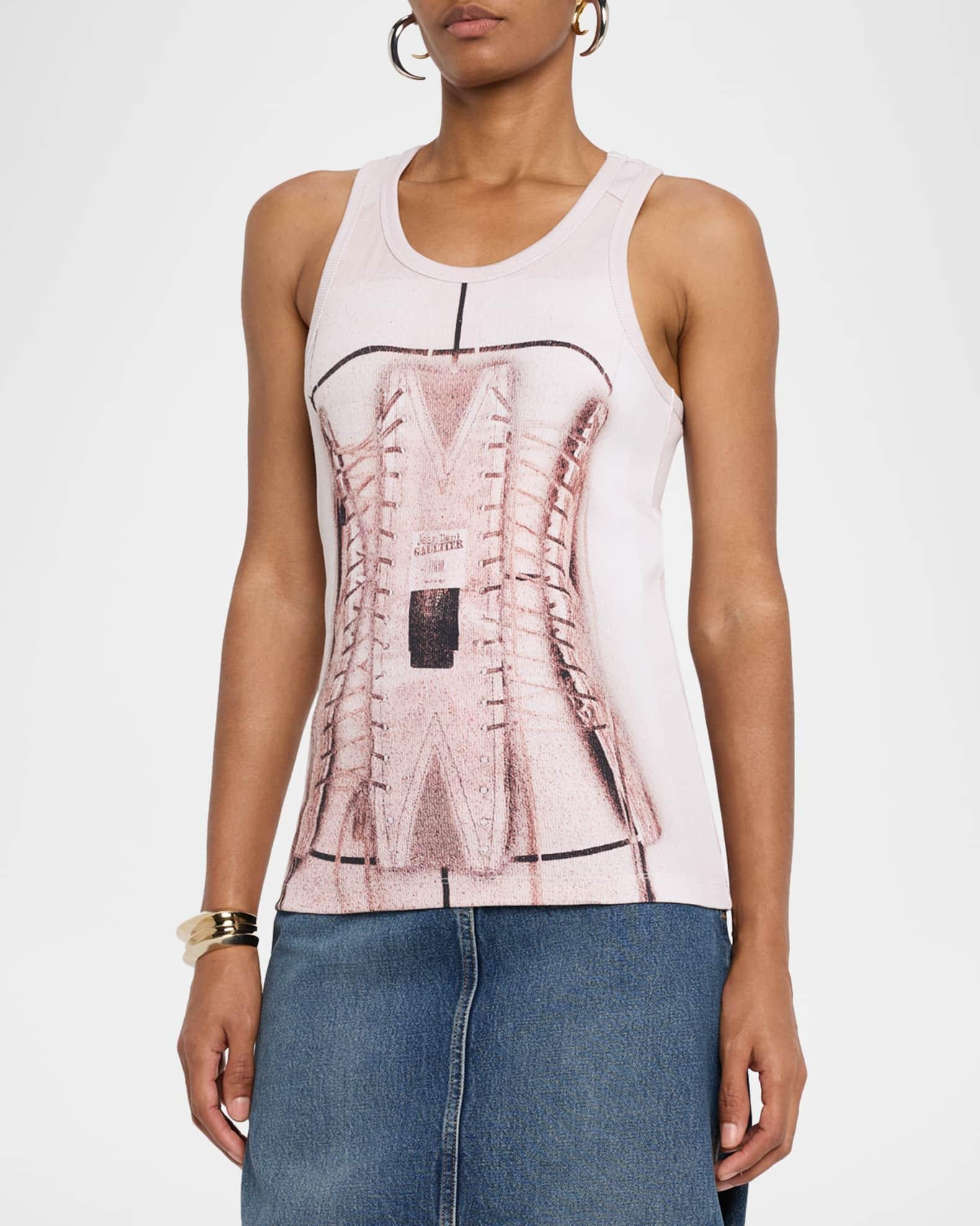 Trompe Loeil Corset Printed Rib Tank Top Product Image
