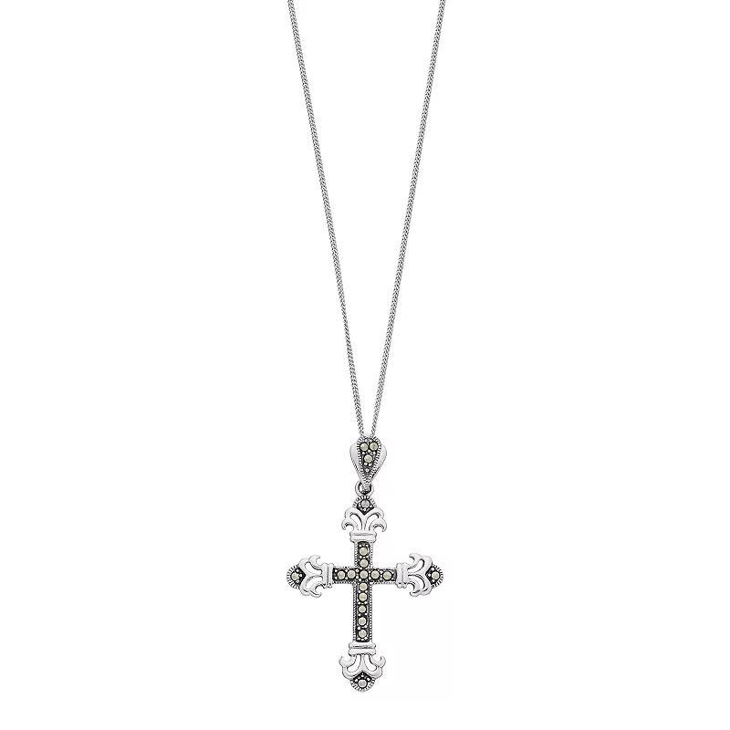 Tori Hill Sterling Silver Marcasite Cross Pendant Necklace, Women's, Size: 18" Product Image