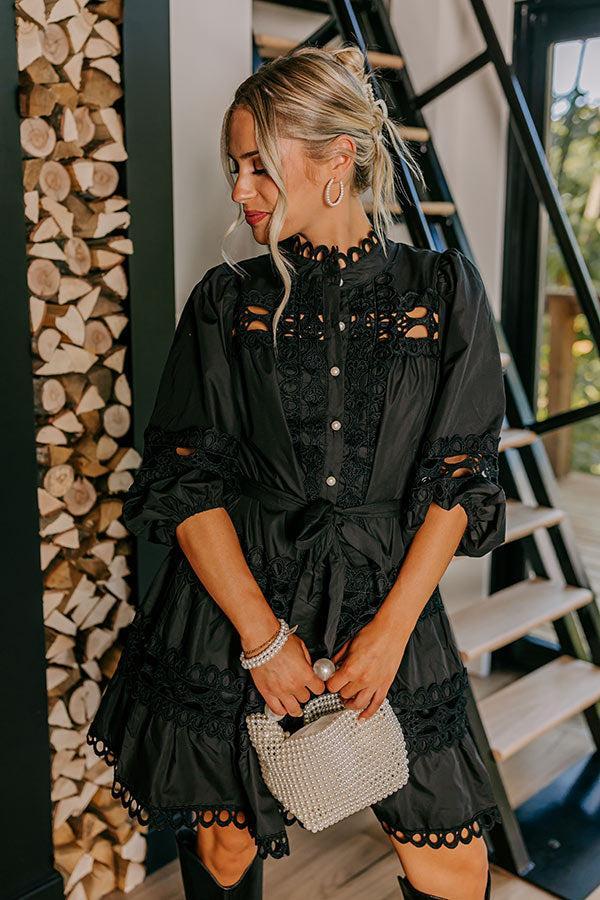 Candlelight Dinner Crochet Mini Dress in Black Product Image