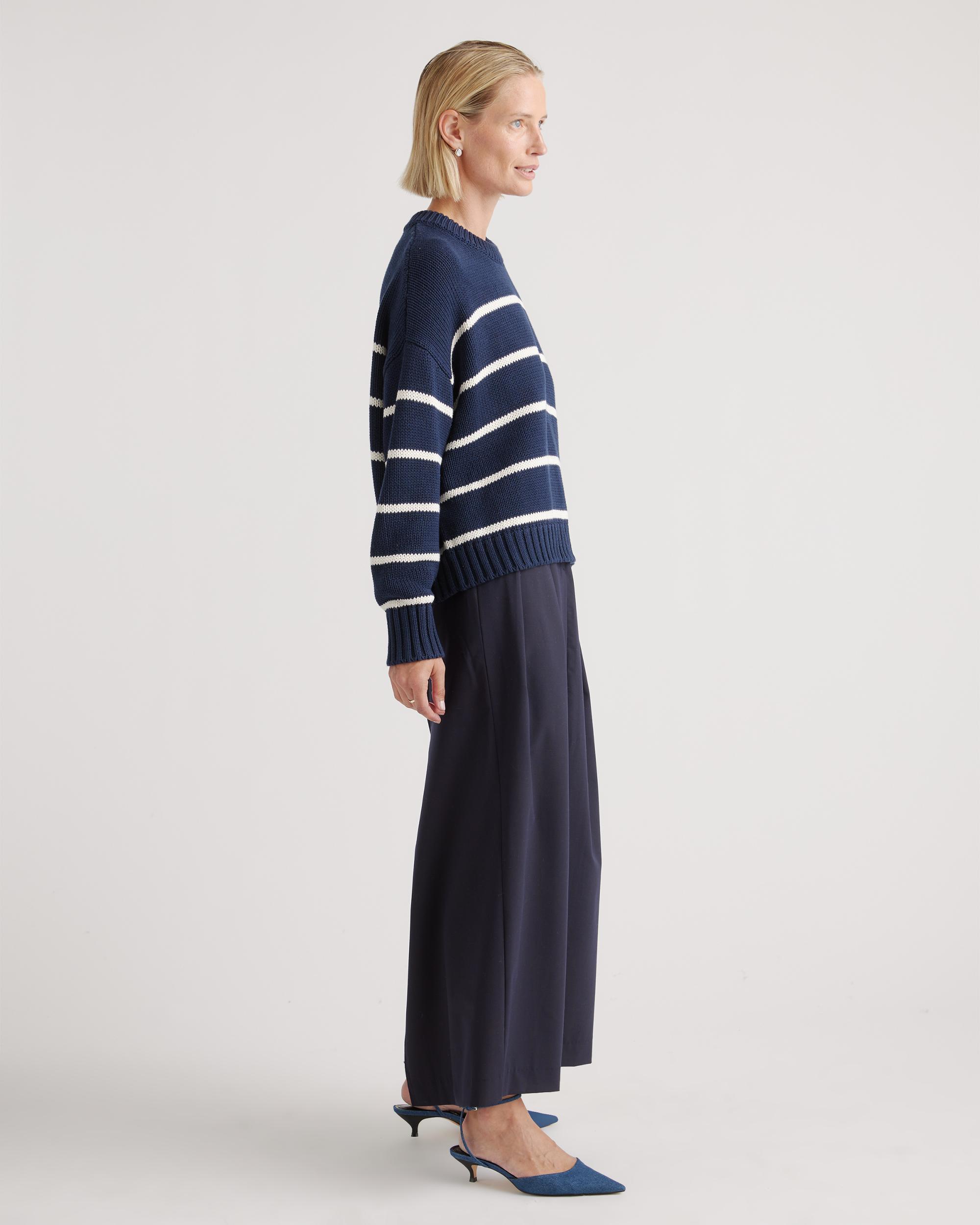 Quince | Women's Striped Crew Sweater Size XL, Organic Cotton Product Image