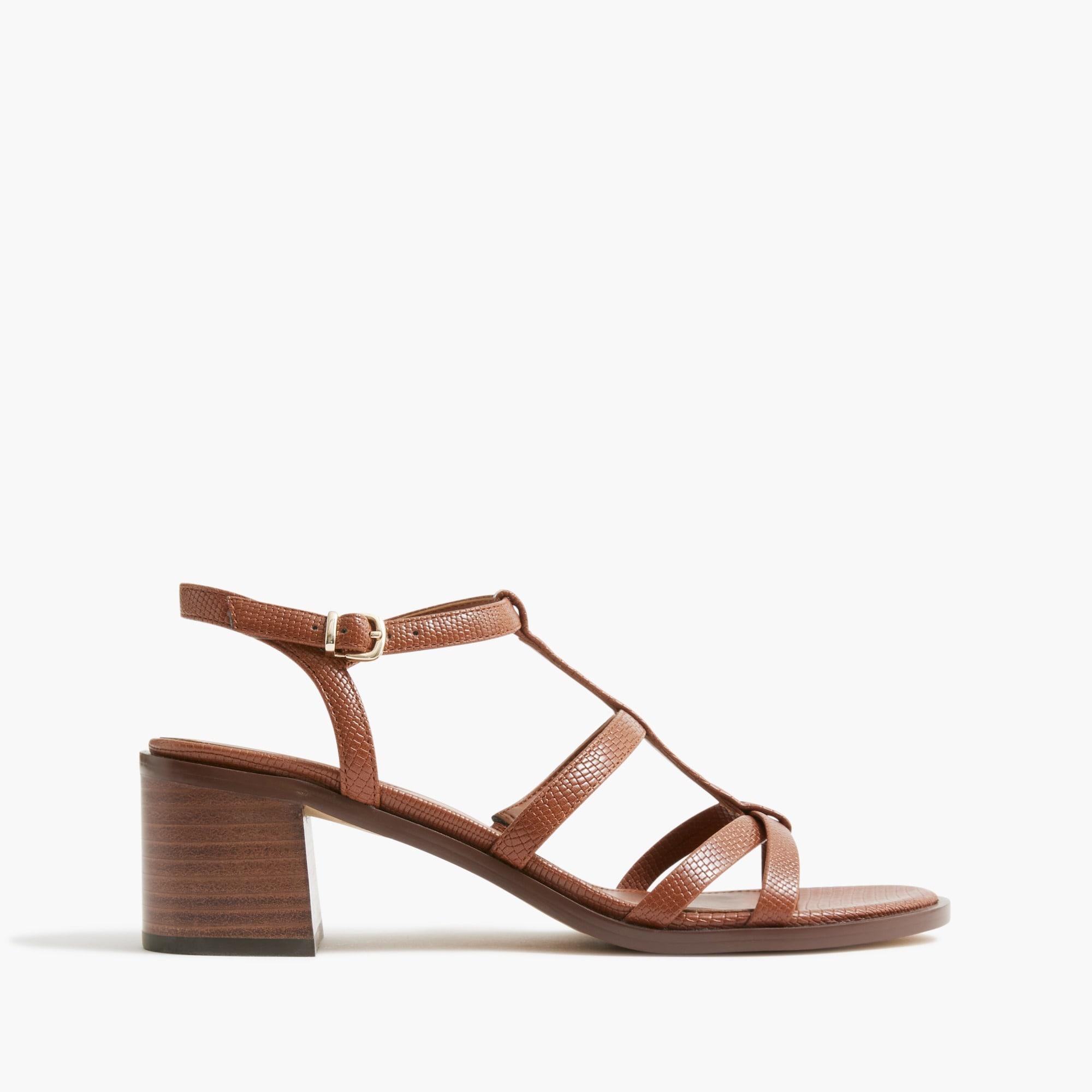 Textured T-strap heeled sandals Product Image