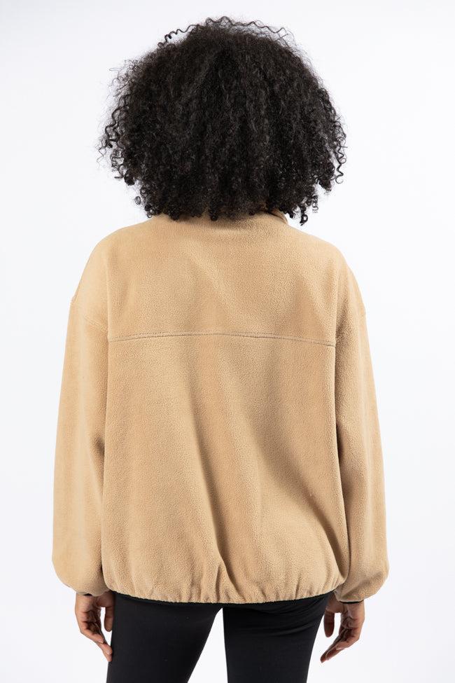 Outside The Box Beige Contrast Trim Fleece Pullover SALE Product Image