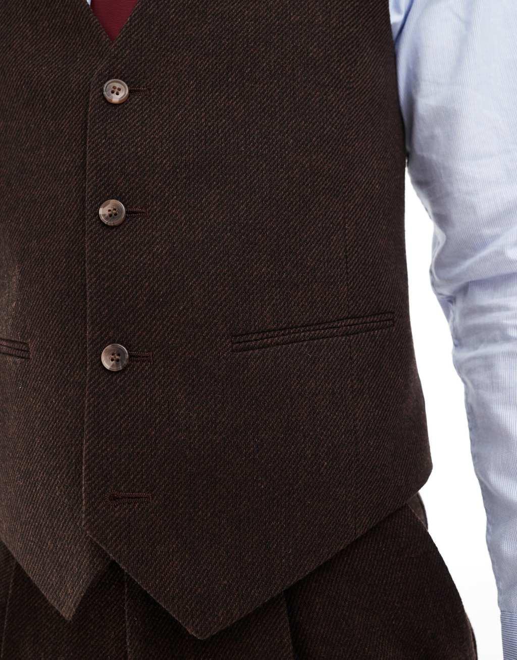 ASOS DESIGN slim wool blend suit vest in brown twill Product Image