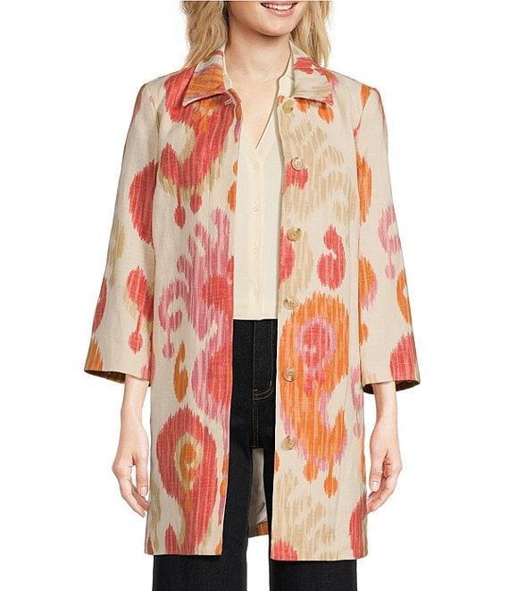J.McLaughlin Deirdre Printed Linen Blend Point Collar 3/4 Sleeve Coat Product Image