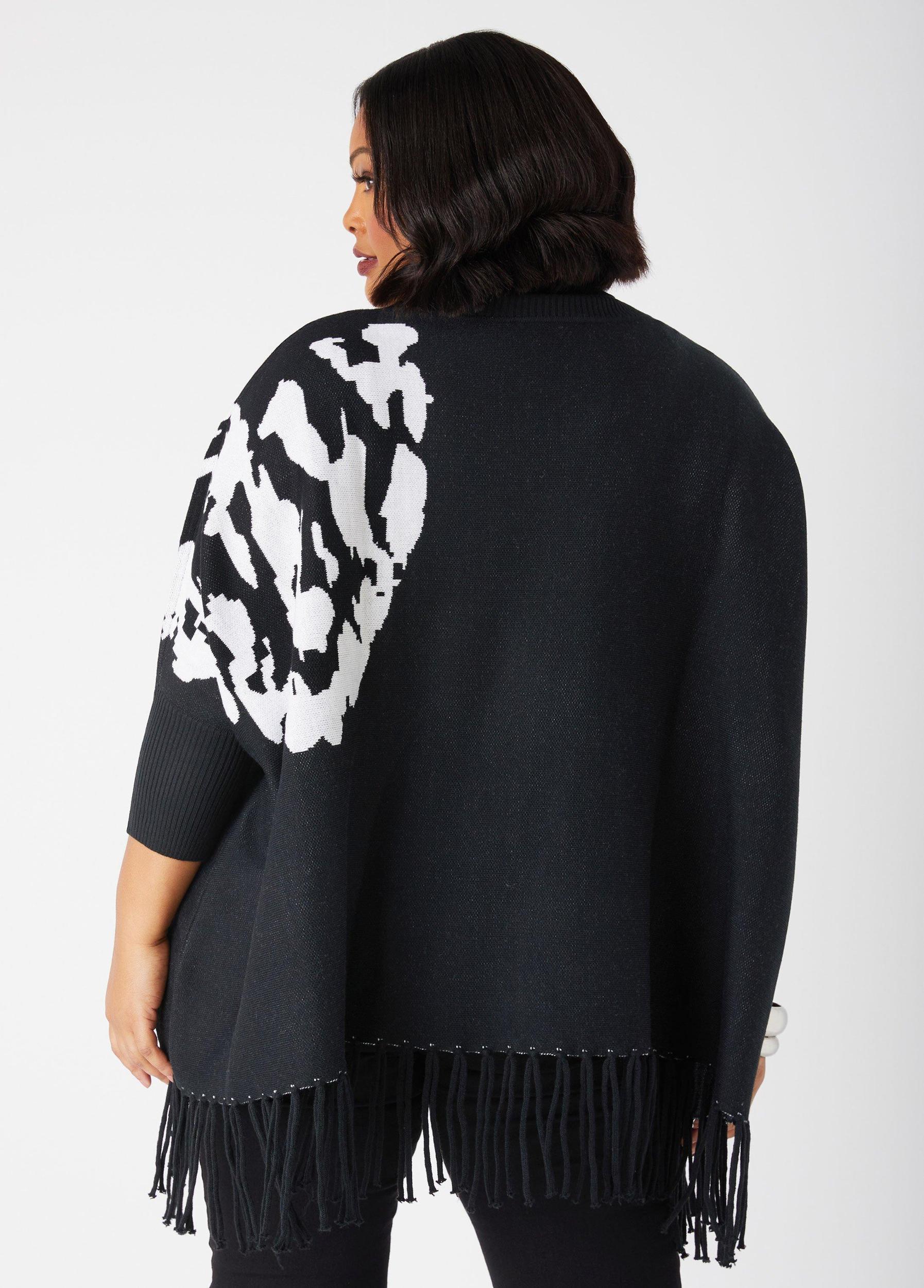Plus Size Jacquard Turtleneck Poncho Ashley Stewart Product Image