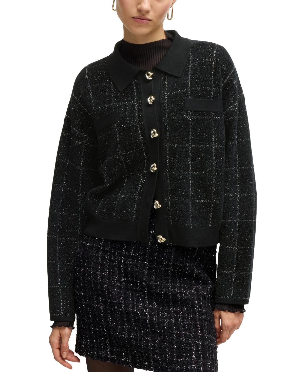 Womens Cropped Jacket in Sparkle Tweed with Feature Buttons Product Image