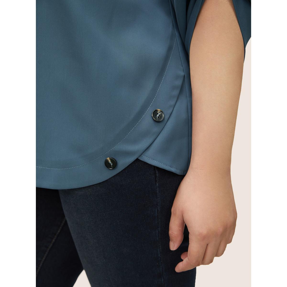 Plus Size Stone Anti-Wrinkle Button Detail Curved Hem Tab Sleeve Blouse Women Office Half Sleeve V-neck Work Blouses BloomChic 18-20/2X Product Image